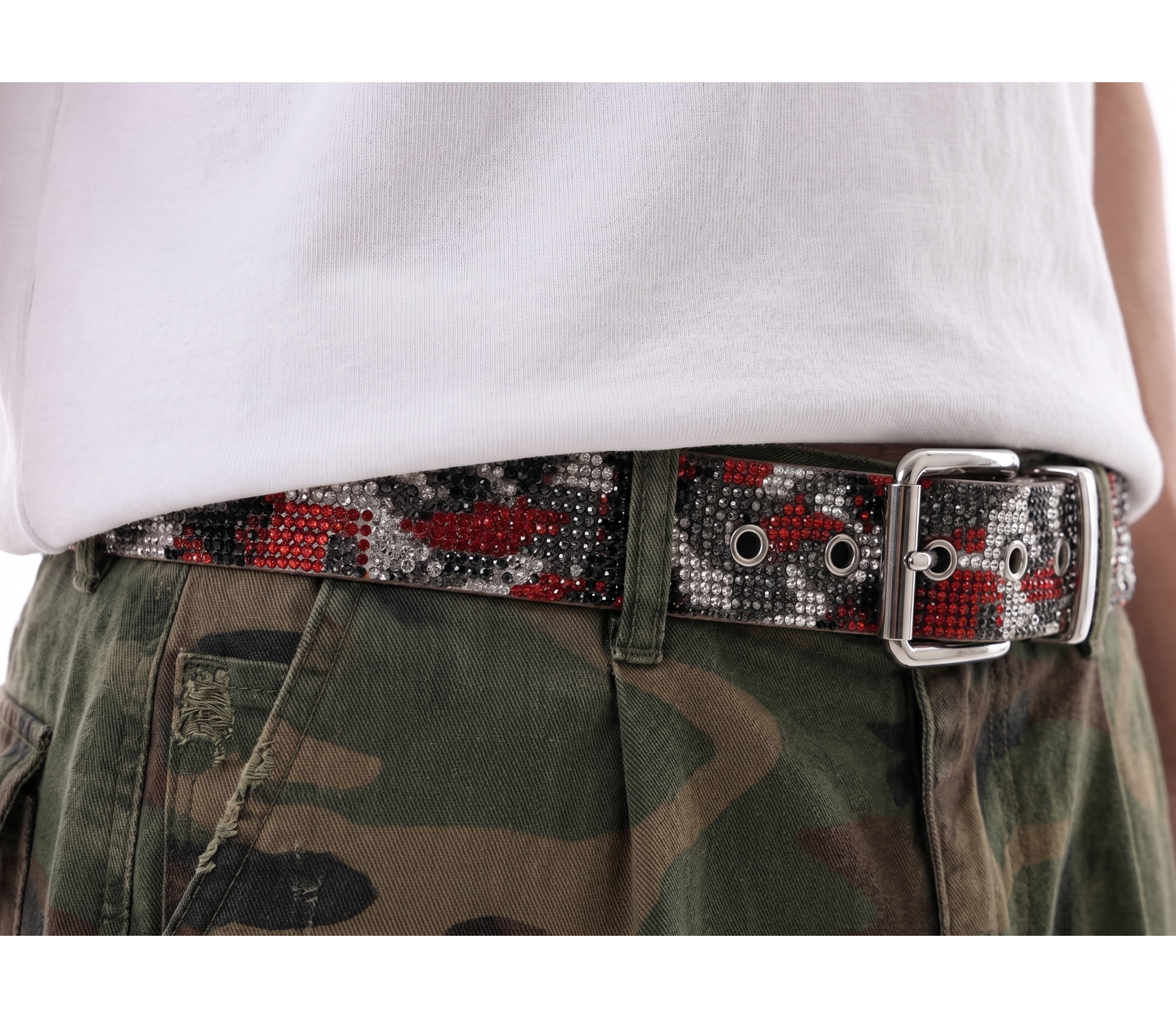 Rhinestone Red Camo Belt